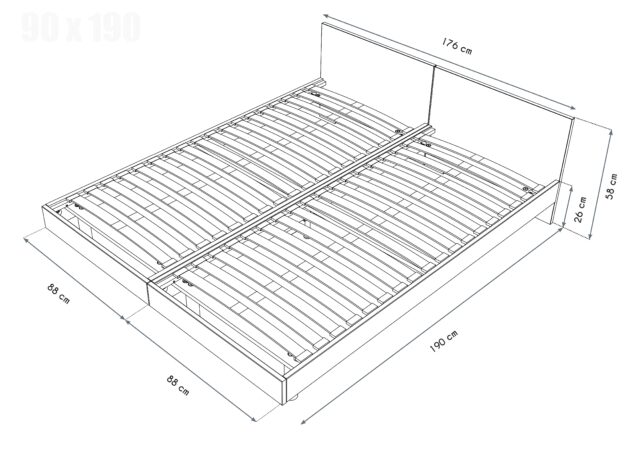 ABC MEUBLES - Lits jumeaux bois massif avec têtes Twin - 90x190