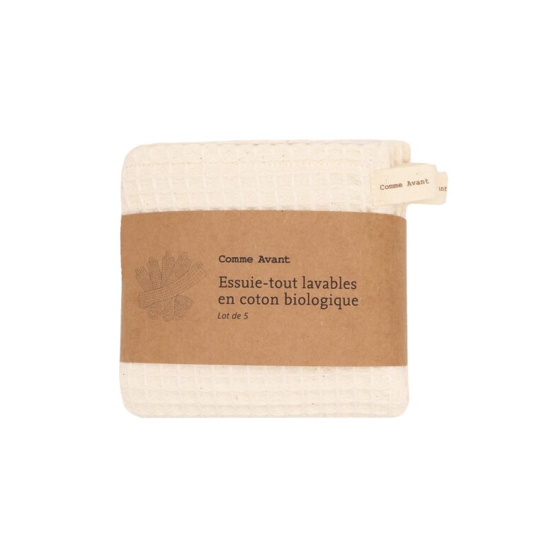 Comme Avant - Lot de 5 Essuie-Tout Lavables en Coton Bio - Réutilisable & Naturel