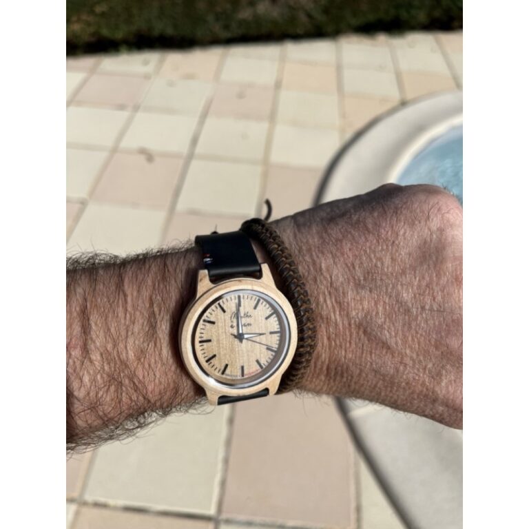 Menthe à l'eau - Montre Bois L'Érable bracelet Croute de cuir Noir cocarde Bleu/Blanc/Rouge – Noir