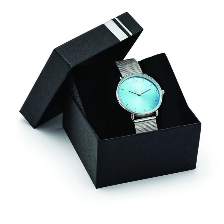 Menthe à l'eau - Montre Femme L'Imprévu Fond Bleu Turquoise bracelet maille chromée – Gris