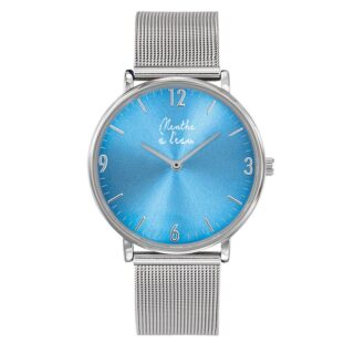Menthe à l’eau - Montre Femme LImprévu Fond Bleu Turquoise bracelet maille chromée