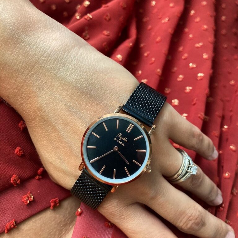 Menthe à l'eau - Montre Femme La Milanaise noire fond noir rose dorée – Noir