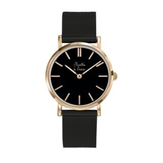 Menthe à l’eau - Montre Femme La Milanaise noire fond noir rose dorée