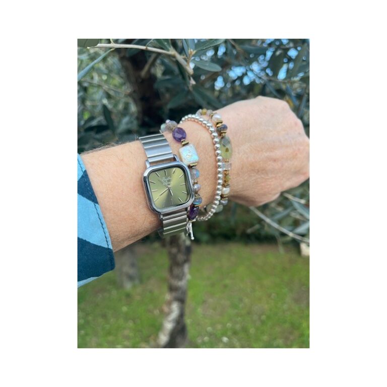 Menthe à l'eau - Montre Femme La Perpétuelle Fond Vert Bracelet Acier Chromé – Gris