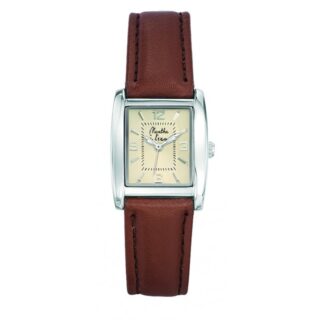 Menthe à l’eau - Montre Femme La Rectangle bracelet cuir camel fond champagne