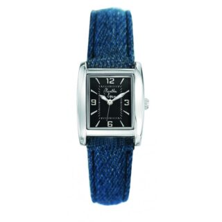 Menthe à l’eau - Montre Femme La Rectangle bracelet cuir jeans fond noir