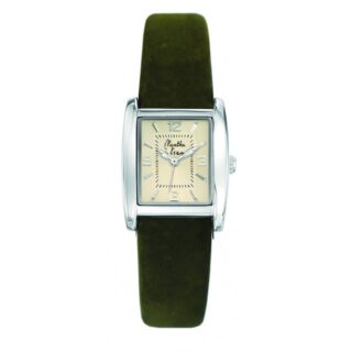 Menthe à l’eau - Montre Femme La Rectangle bracelet cuir kaki fond champagne
