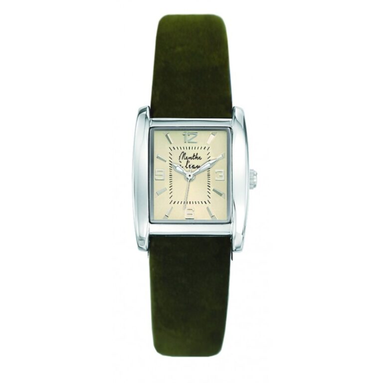 Menthe à l'eau - Montre Femme La Rectangle bracelet cuir kaki fond champagne