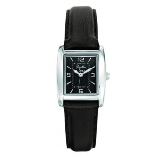 Menthe à l’eau - Montre Femme La Rectangle bracelet cuir noir fond noir