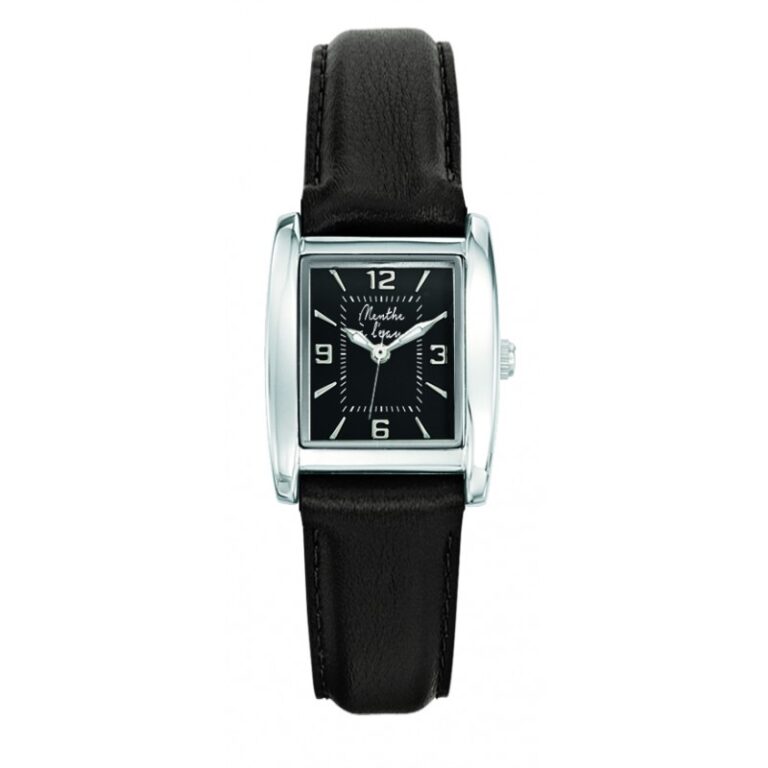 Menthe à l'eau - Montre Femme La Rectangle bracelet cuir noir fond noir