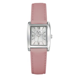 Menthe à l’eau - Montre Femme La Rectangle bracelet cuir Rose Pastel fond argent