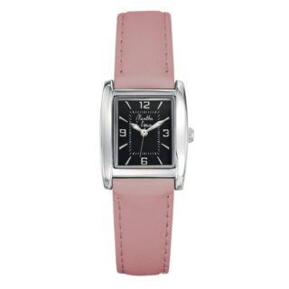 Menthe à l’eau - Montre Femme La Rectangle bracelet cuir Rose Pastel fond noir