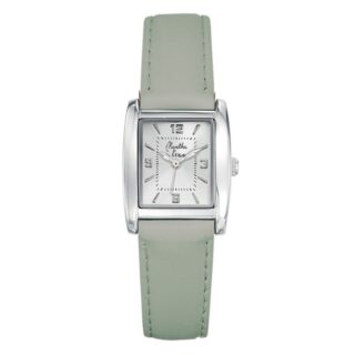 Menthe à l’eau - Montre Femme La Rectangle bracelet cuir vert deau fond argent
