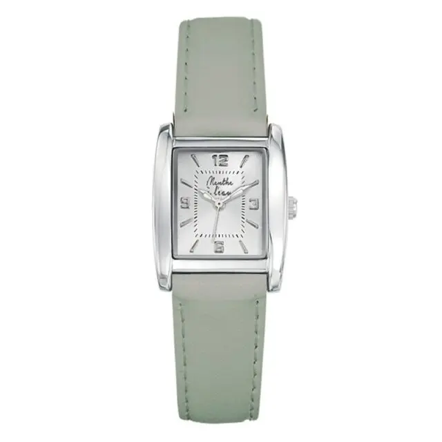 Menthe à l’eau - Montre Femme La Rectangle bracelet cuir vert d’eau fond argent