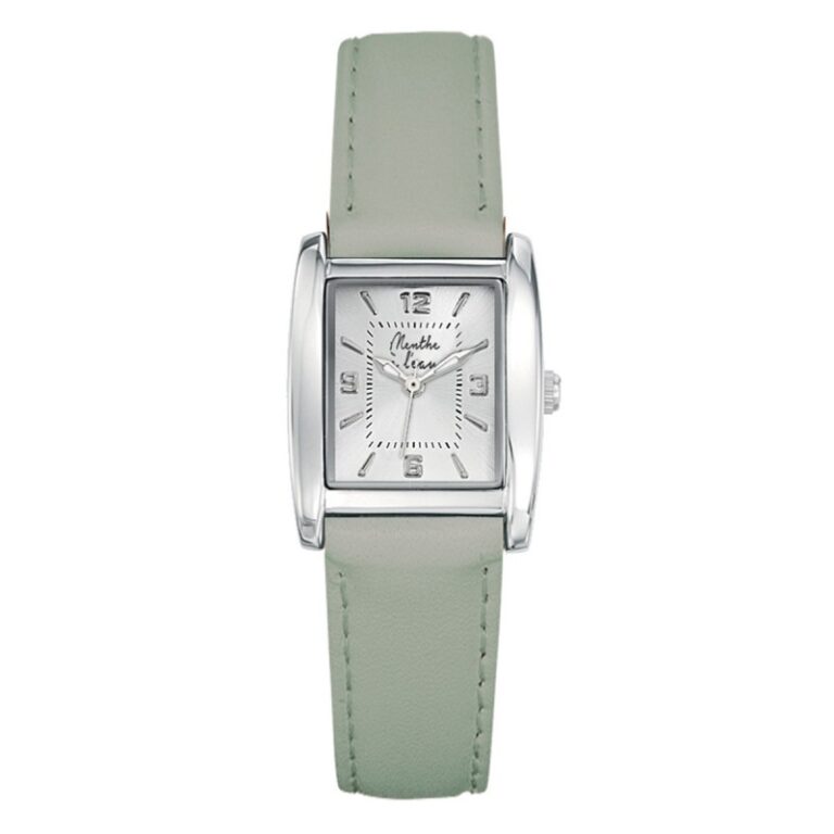Menthe à l'eau - Montre Femme La Rectangle bracelet cuir vert d'eau fond argent