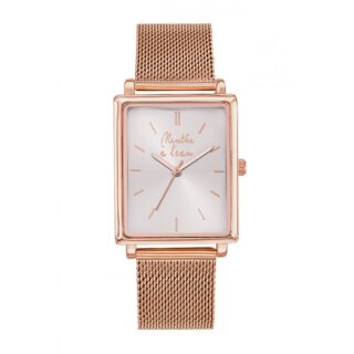 Menthe à l’eau - Montre Femme La Rectangle maille dorée rose fond blanc