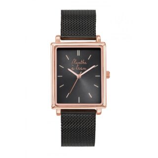 Menthe à l’eau - Montre Femme La Rectangle maille noire fond noir dorée rose