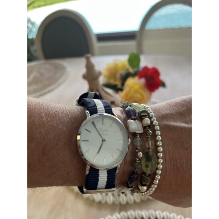 Menthe à l'eau - Montre Femme La Résistante bracelet nato bleu/blanc chromée