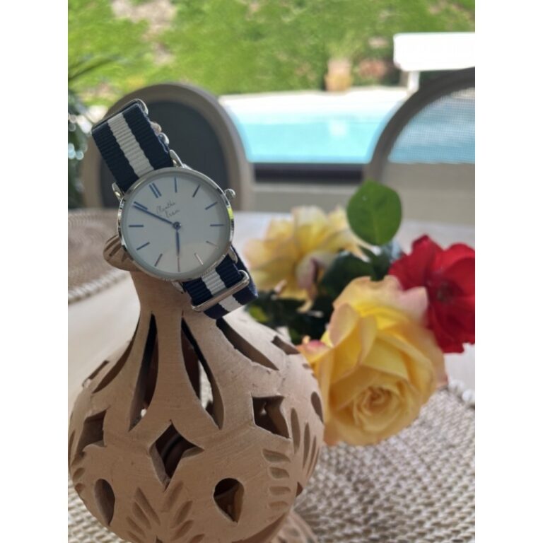 Menthe à l'eau - Montre Femme La Résistante bracelet nato bleu/blanc chromée