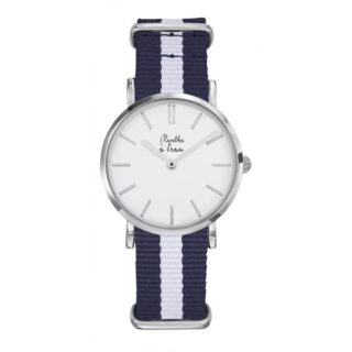 Menthe à l’eau - Montre Femme La Résistante bracelet nato bleu/blanc chromée