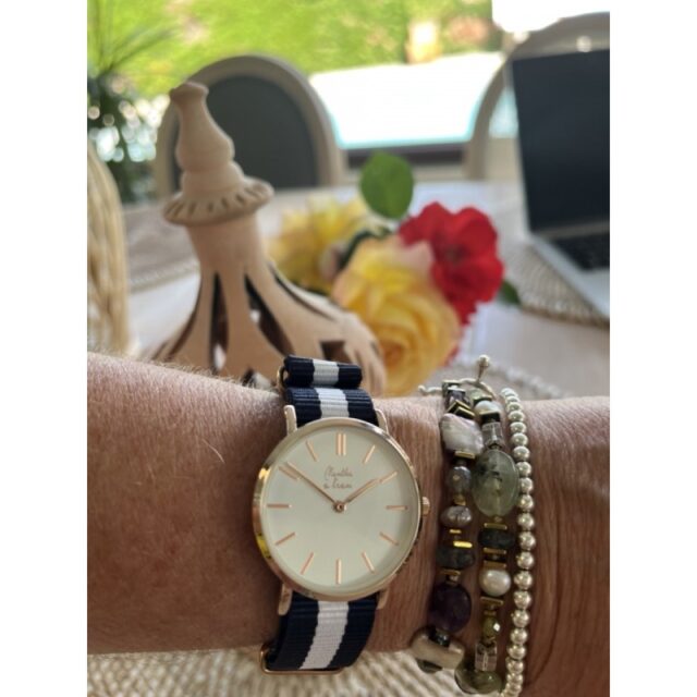 Menthe à l'eau - Montre Femme La Résistante bracelet nato bleu/blanc rose dorée