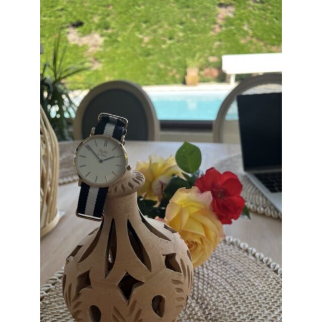 Menthe à l'eau - Montre Femme La Résistante bracelet nato bleu/blanc rose dorée