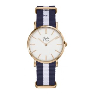 Menthe à l’eau - Montre Femme La Résistante bracelet nato bleu/blanc rose dorée