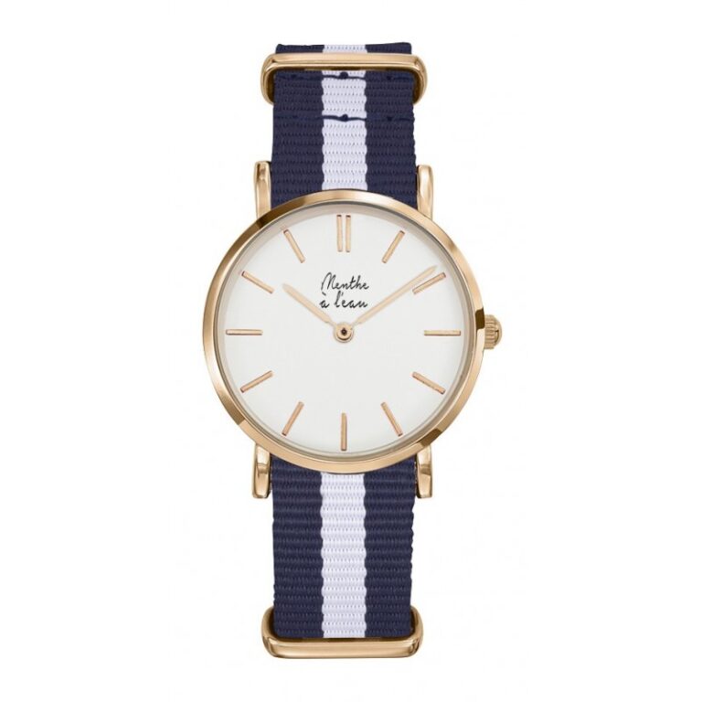 Menthe à l'eau - Montre Femme La Résistante bracelet nato bleu/blanc rose dorée