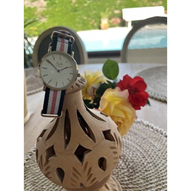 Menthe à l'eau - Montre Femme La Résistante bracelet nato bleu/blanc/rose rose dorée