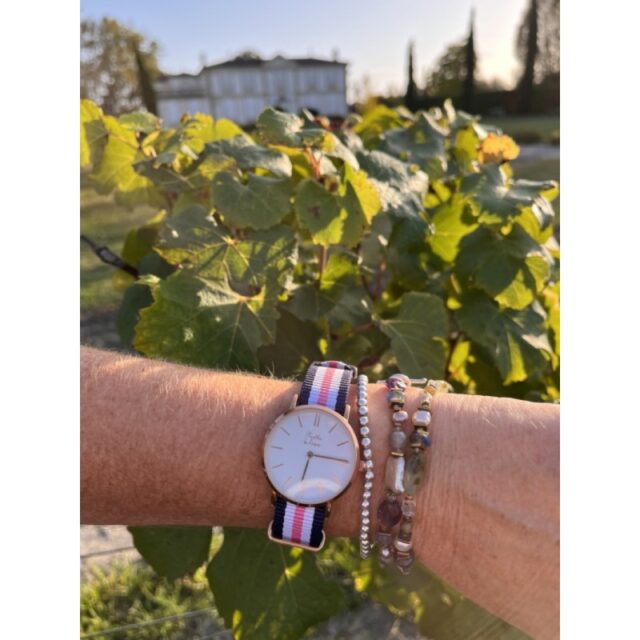 Menthe à l'eau - Montre Femme La Résistante bracelet nato bleu/blanc/rose rose dorée