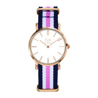 Menthe à l’eau - Montre Femme La Résistante bracelet nato bleu/blanc/rose rose dorée