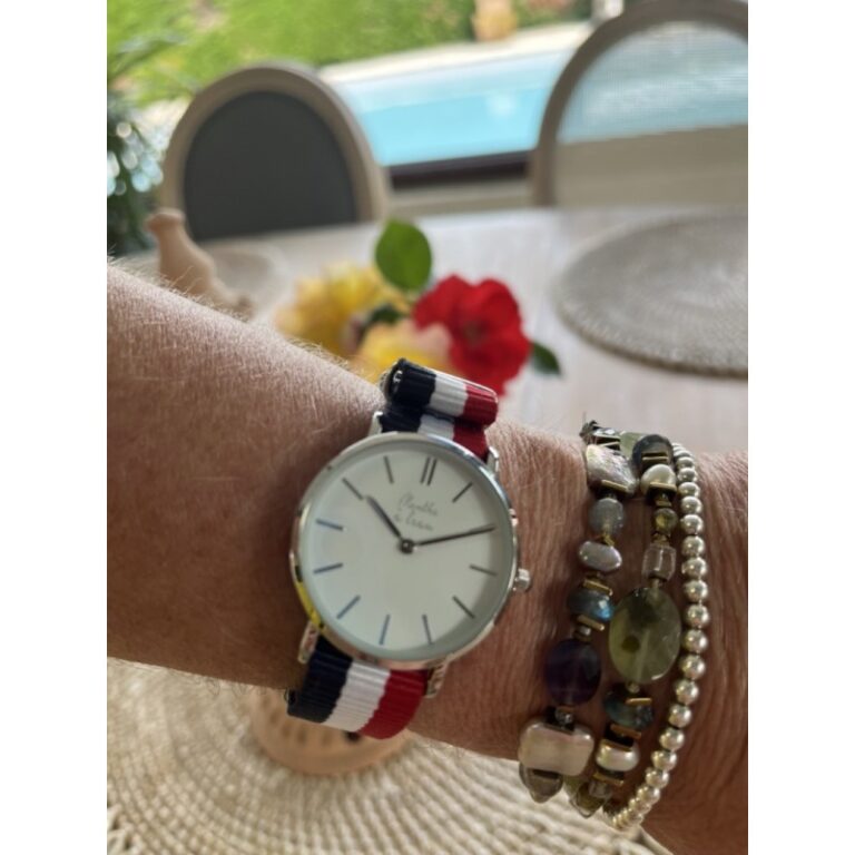 Menthe à l'eau - Montre Femme La Résistante bracelet nato bleu/blanc/rouge chromée – Bleu