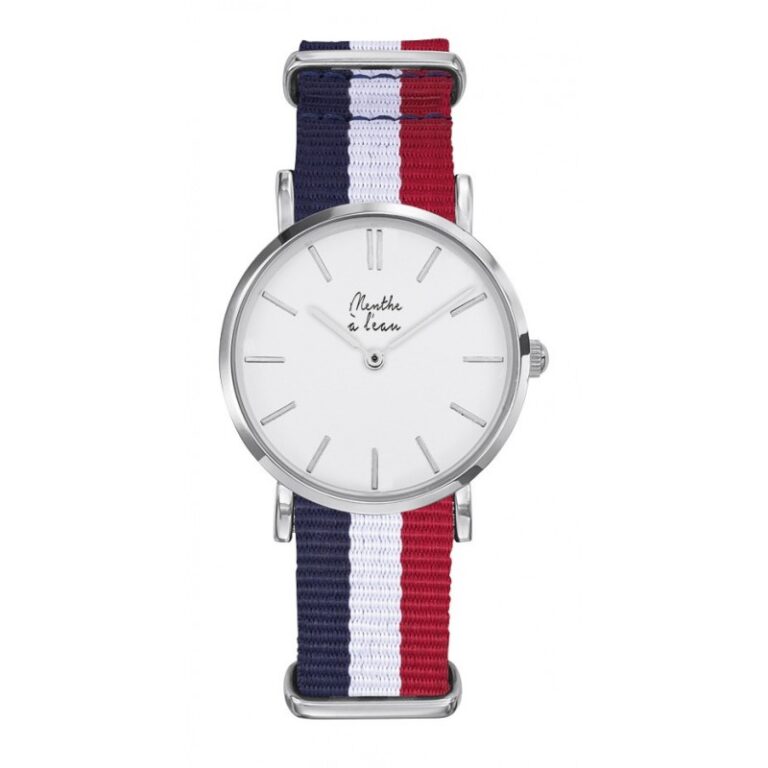 Menthe à l'eau - Montre Femme La Résistante bracelet nato bleu/blanc/rouge chromée