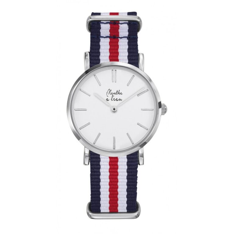 Menthe à l'eau - Montre Femme La Résistante bracelet nato bleu/blanc/rouge fine chromée