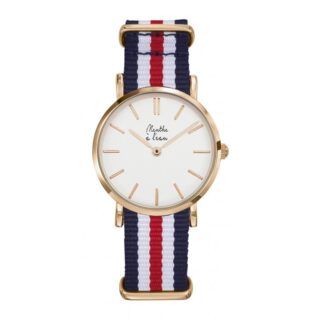 Menthe à l’eau - Montre Femme La Résistante bracelet nato bleu/blanc/rouge fine rose