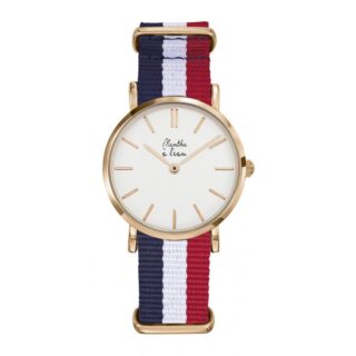Montre Femme La Résistante bracelet nato bleu/blanc/rouge rose dorée par la marque Menthe à l’eau Menthe à l’eau - Montre Femme La Résistante bracelet nato bleu/blanc/rouge rose dorée
