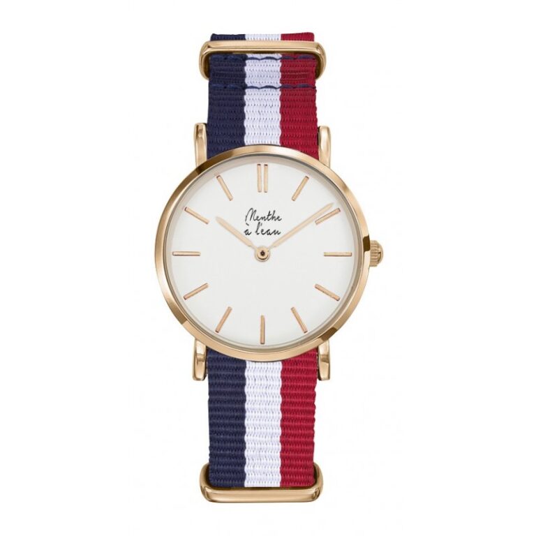 Menthe à l'eau - Montre Femme La Résistante bracelet nato bleu/blanc/rouge rose dorée