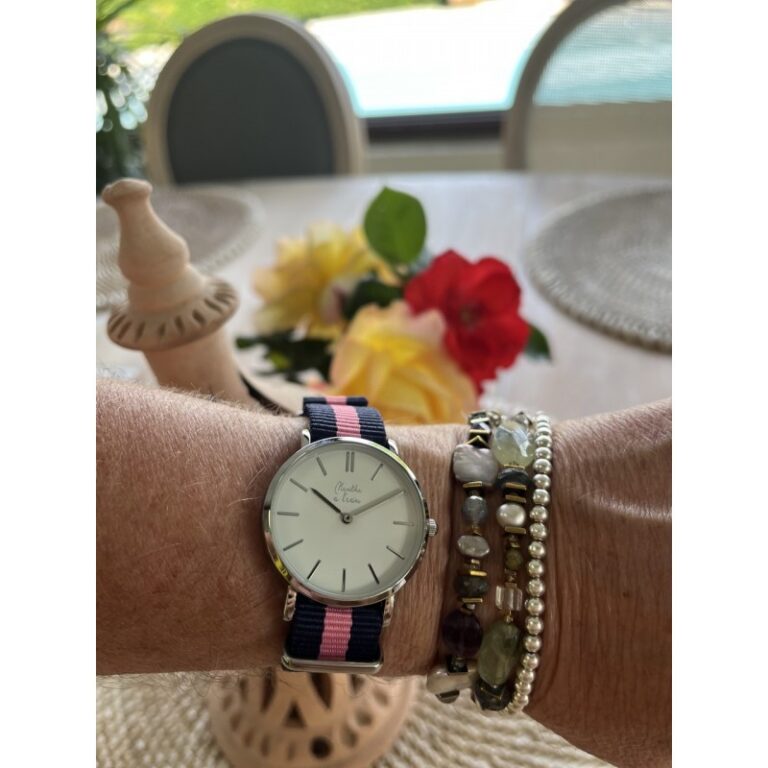 Menthe à l'eau - Montre Femme La Résistante bracelet nato bleu/rose chromée – Rose