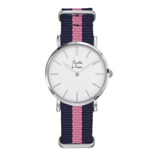 Montre Femme La Résistante bracelet nato bleu/rose chromée par la marque Menthe à l’eau Menthe à l’eau - Montre Femme La Résistante bracelet nato bleu/rose chromée