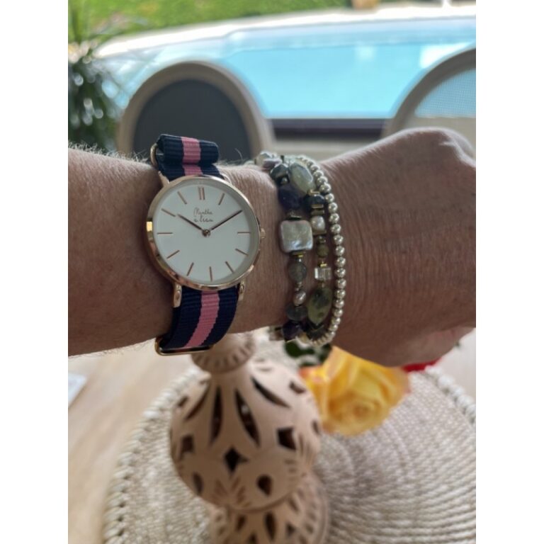 Menthe à l'eau - Montre Femme La Résistante bracelet nato bleu/rose rose dorée – Rose