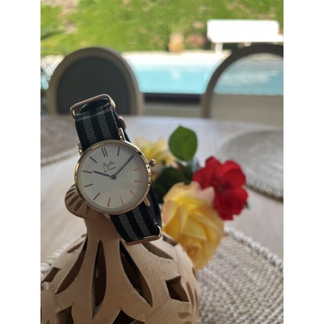 Menthe à l'eau - Montre Femme La Résistante bracelet nato noir/gris rose dorée