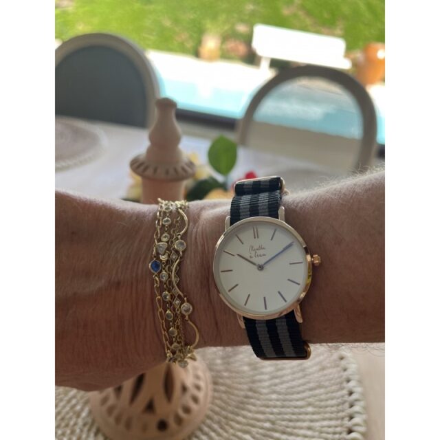 Menthe à l'eau - Montre Femme La Résistante bracelet nato noir/gris rose dorée