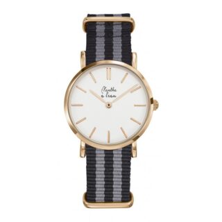 Menthe à l’eau - Montre Femme La Résistante bracelet nato noir/gris rose dorée