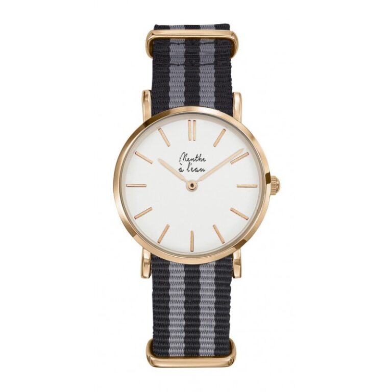 Menthe à l'eau - Montre Femme La Résistante bracelet nato noir/gris rose dorée