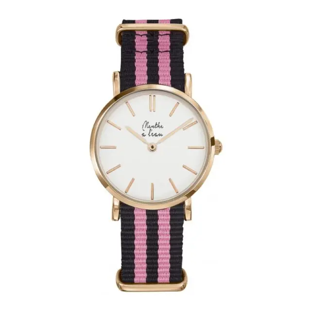 Menthe à l’eau - Montre Femme La Résistante bracelet nato noir/rose rose dorée