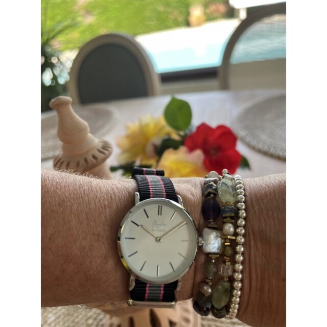 Menthe à l'eau - Montre Femme La Résistante bracelet nato noir/rose/gris chromée