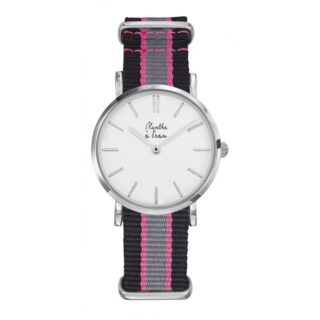 Menthe à l’eau - Montre Femme La Résistante bracelet nato noir/rose/gris chromée
