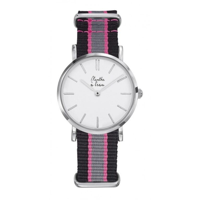 Menthe à l'eau - Montre Femme La Résistante bracelet nato noir/rose/gris chromée