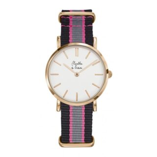 Menthe à l’eau - Montre Femme La Résistante bracelet nato noir/rose/gris rose dorée