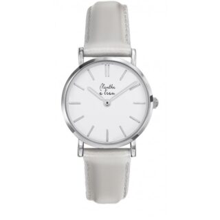 Menthe à l’eau - Montre Femme La Véritable bracelet cuir argenté fond blanc chromée